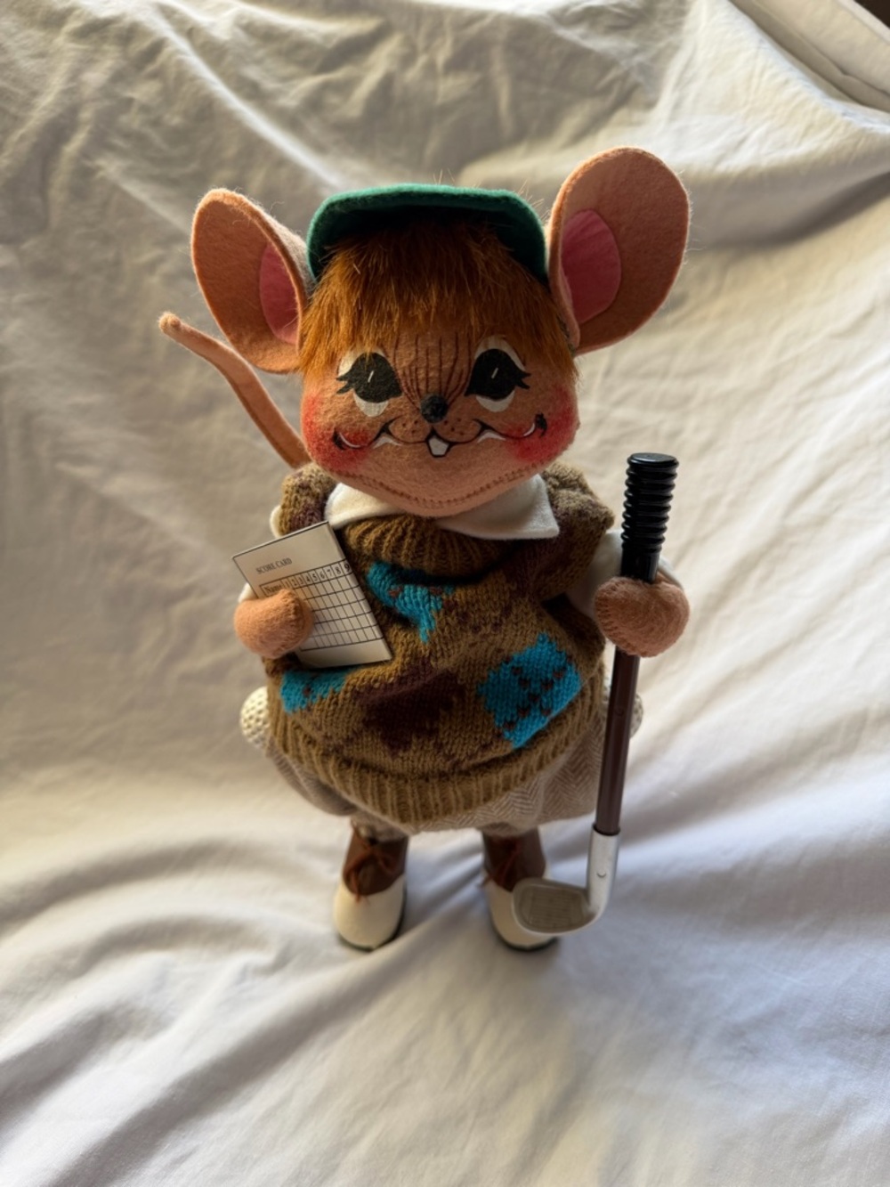 Annalee Brown Mouse Golfer with Teal Argyle Sweater